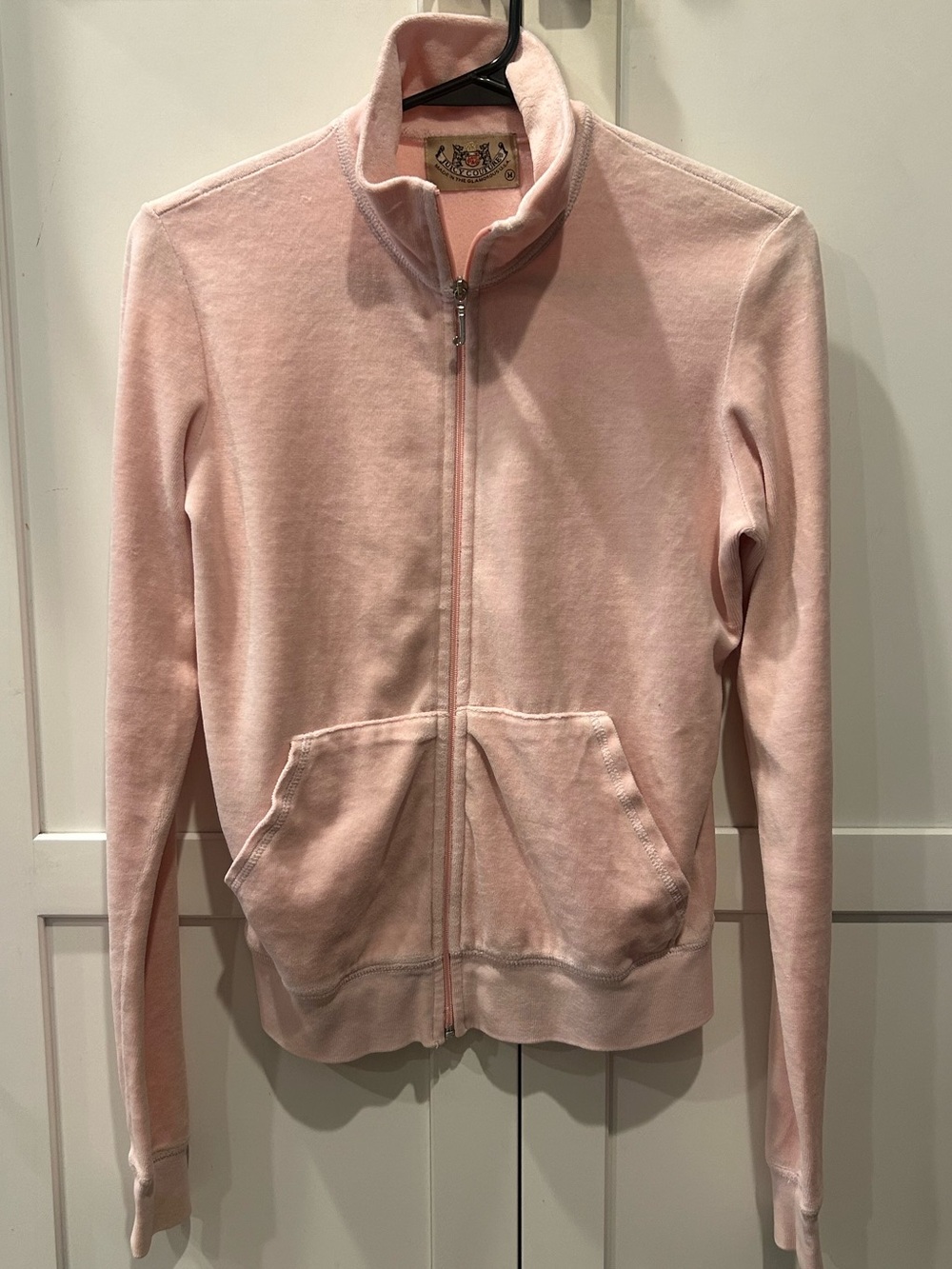 Vintage Juicy Couture pink Velour Track Jacket Zip Up Pockets Med. Made in USA